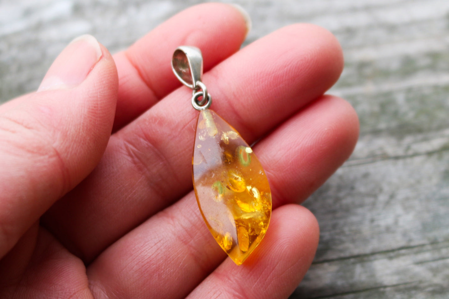 Baltic Amber Pendant Yellow Cloudy Natural Faceted Sparkling 1.79″ 2.5 gram 925 Silver