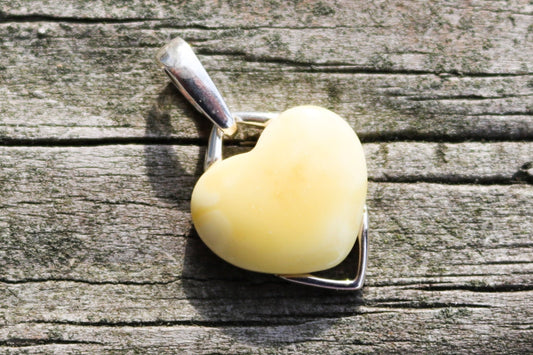 Baltic Amber Butterscotch Heart Pendant Natural Delicate Small 1" 1.6 gram 925 Silver