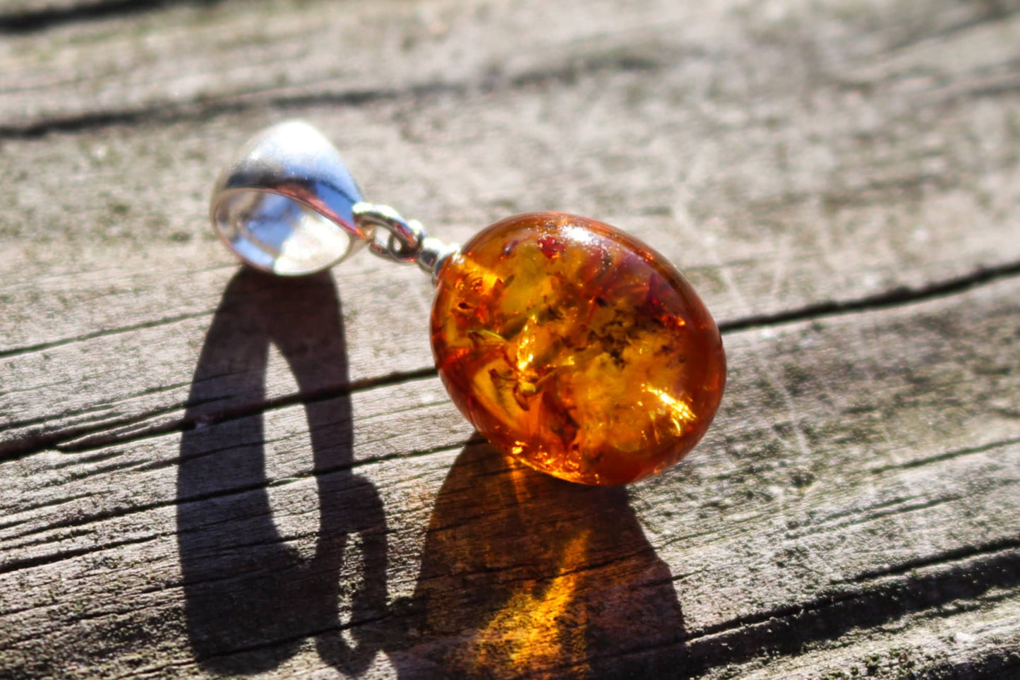 Baltic Amber Pendant Cognac Egg Sparkling Jewelry Unisex Natural 1.26" 3 gram 925 Silver