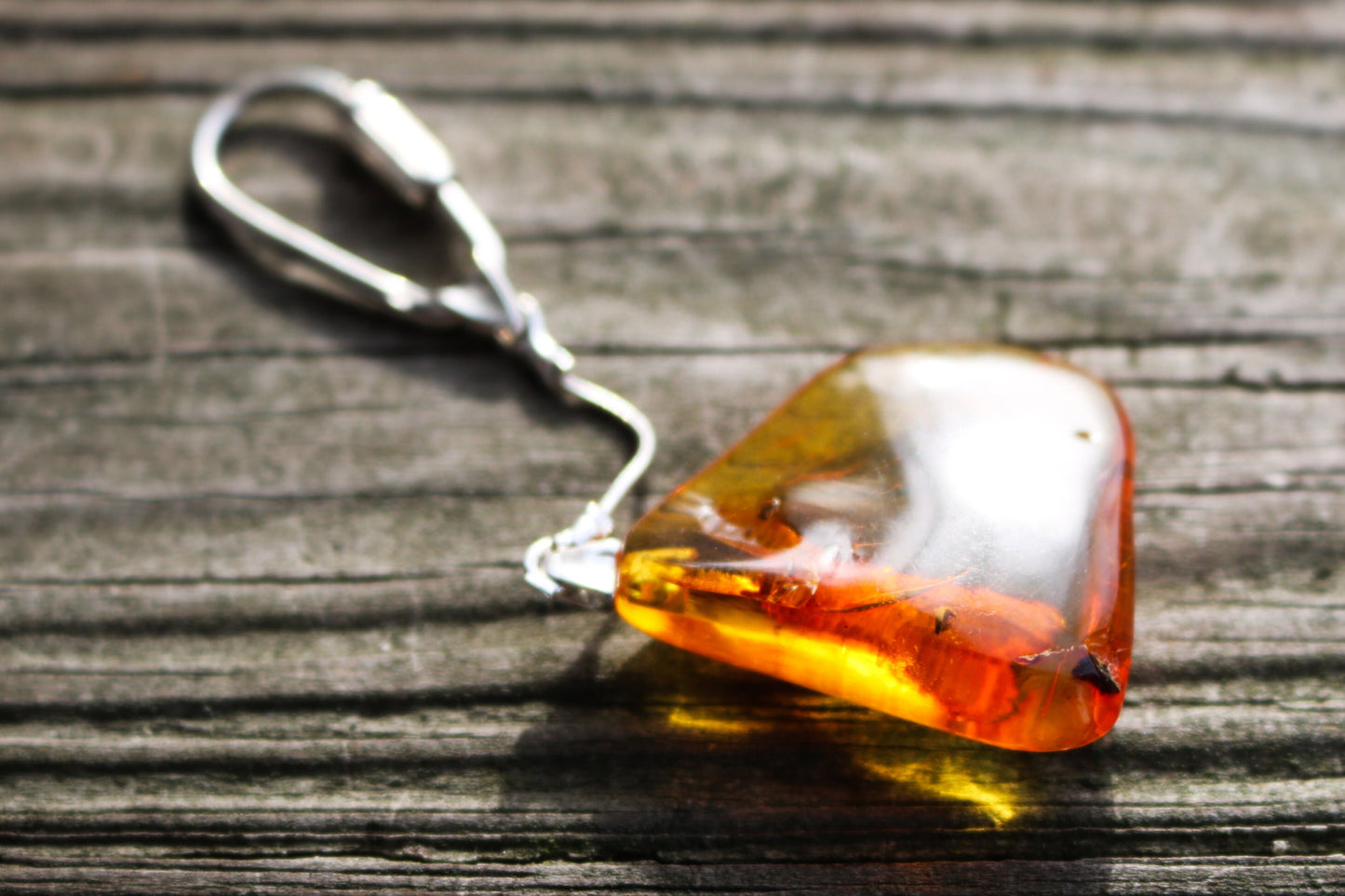 Baltic Amber Keychain Fossil Plant Twig Inclusions Natural 9.5 gram 925 Silver