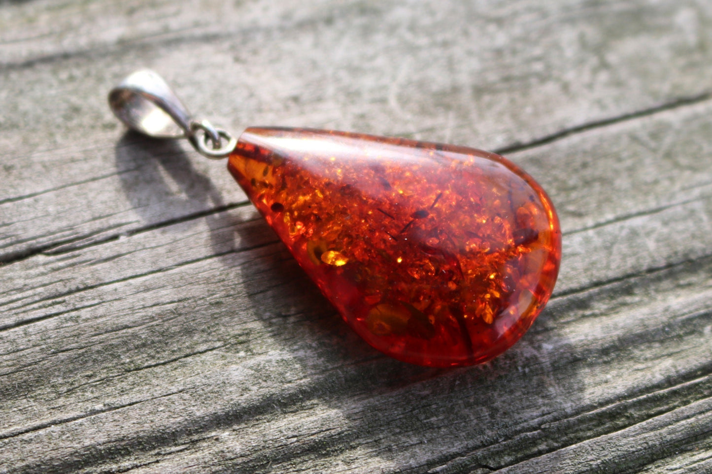 Baltic Amber Pendant Cognac Drop Sparkling Jewelry Unisex 1.95" 4.7 gram 925 Silver