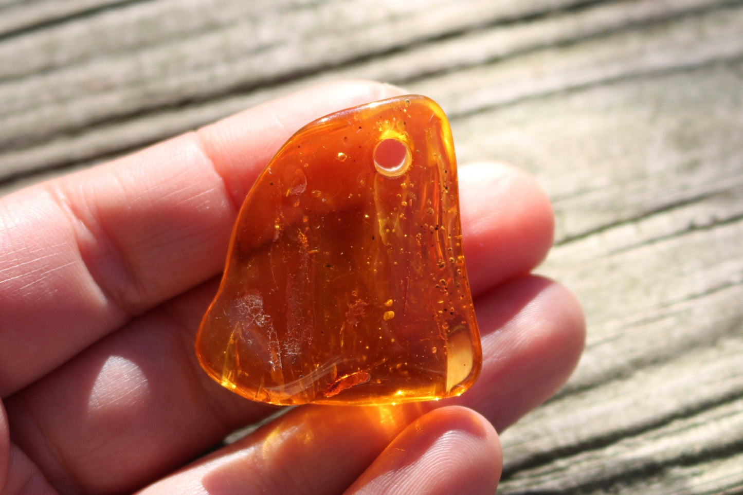 Baltic Amber Pendant Pierced Honey Natural Untreated Unisex 1.35" 5.8 gram 925 Silver