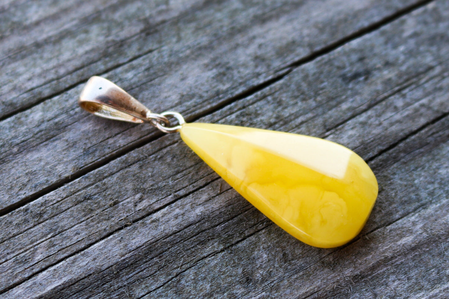 Baltic Amber Pendant Butterscotch Milky Natural Untreated Jewelry Faceted 2" 3.5 gram 925 Silver