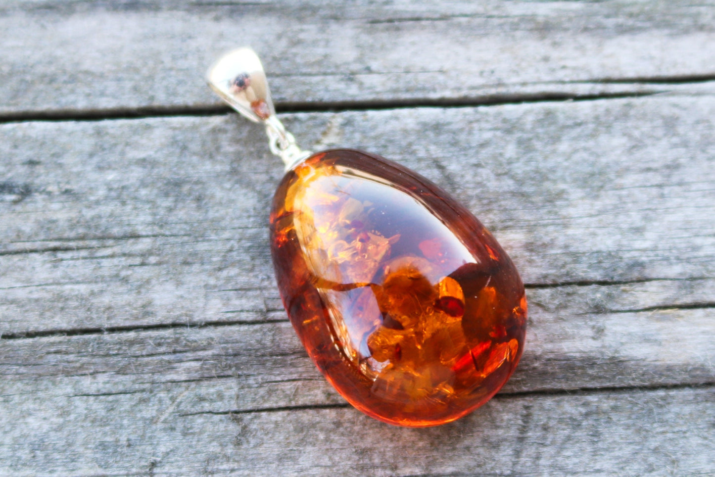 Baltic Amber Pendant Drop Honey Sparkling Natural Jewelry 1.75" 5.9 gram 925 Silver