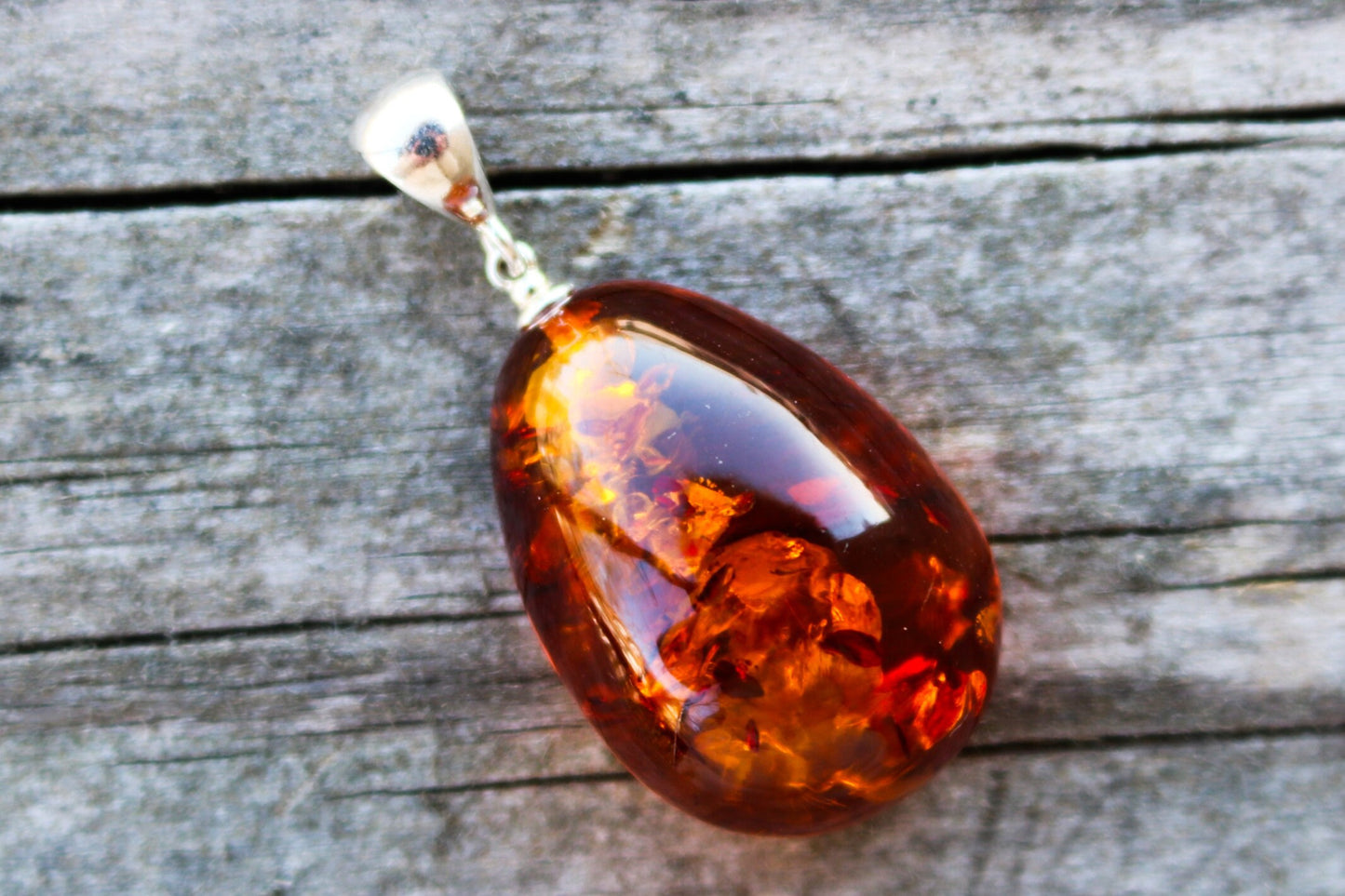 Baltic Amber Pendant Drop Honey Sparkling Natural Jewelry 1.75" 5.9 gram 925 Silver