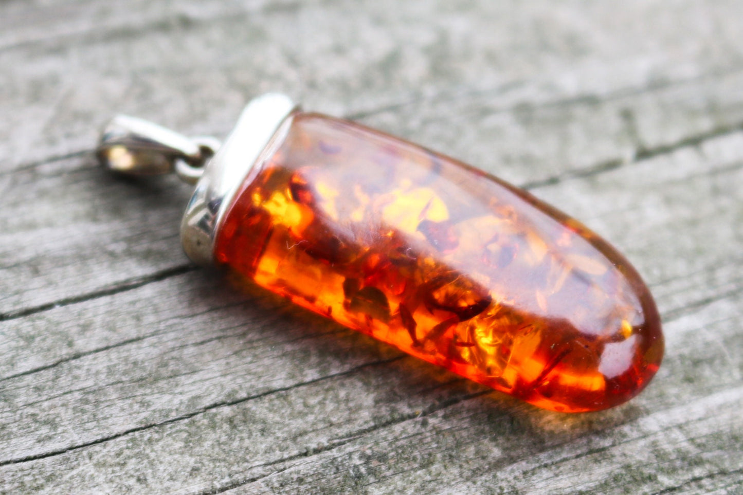 Baltic Amber Jewelry Cognac Pendant Sparkling Unisex 1.87" 5.7 gram 925 Silver