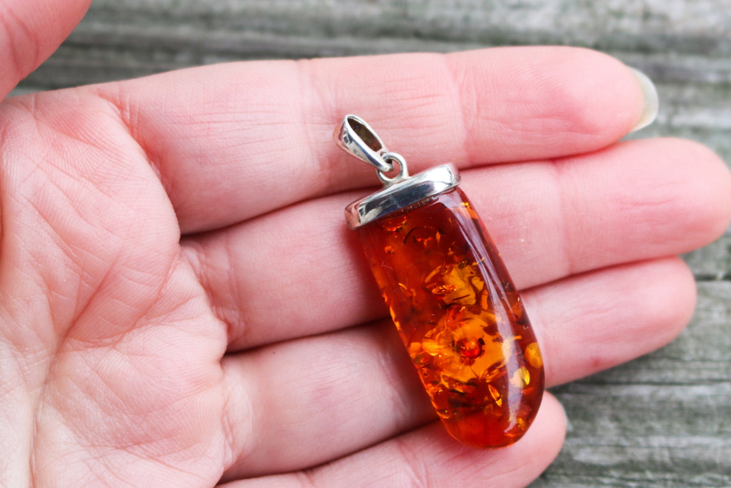 Baltic Amber Jewelry Cognac Pendant Sparkling Unisex 1.87" 5.7 gram 925 Silver