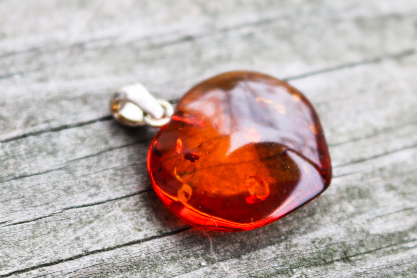 Baltic Amber Heart Pendant Cognac Natural Jewelry 1.23″ 2.6 gram 925 Silver