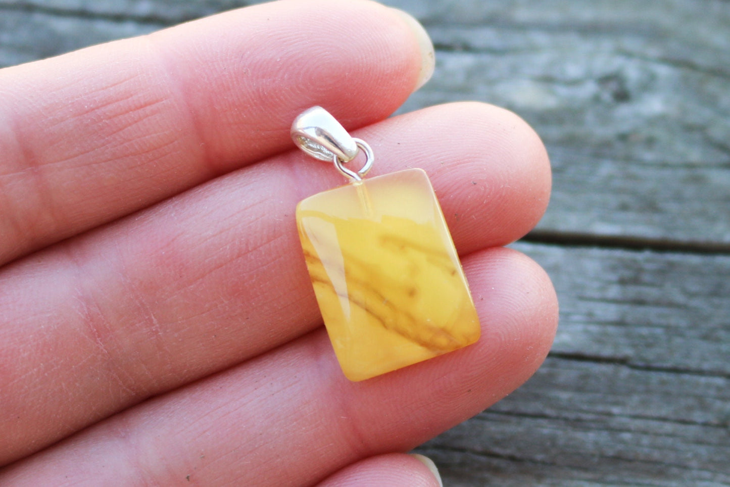 Baltic Amber Pendant Butterscotch Rectangle Natural Untreated Cloudy Jewelry 1″ 1.1 gram 925 Silver