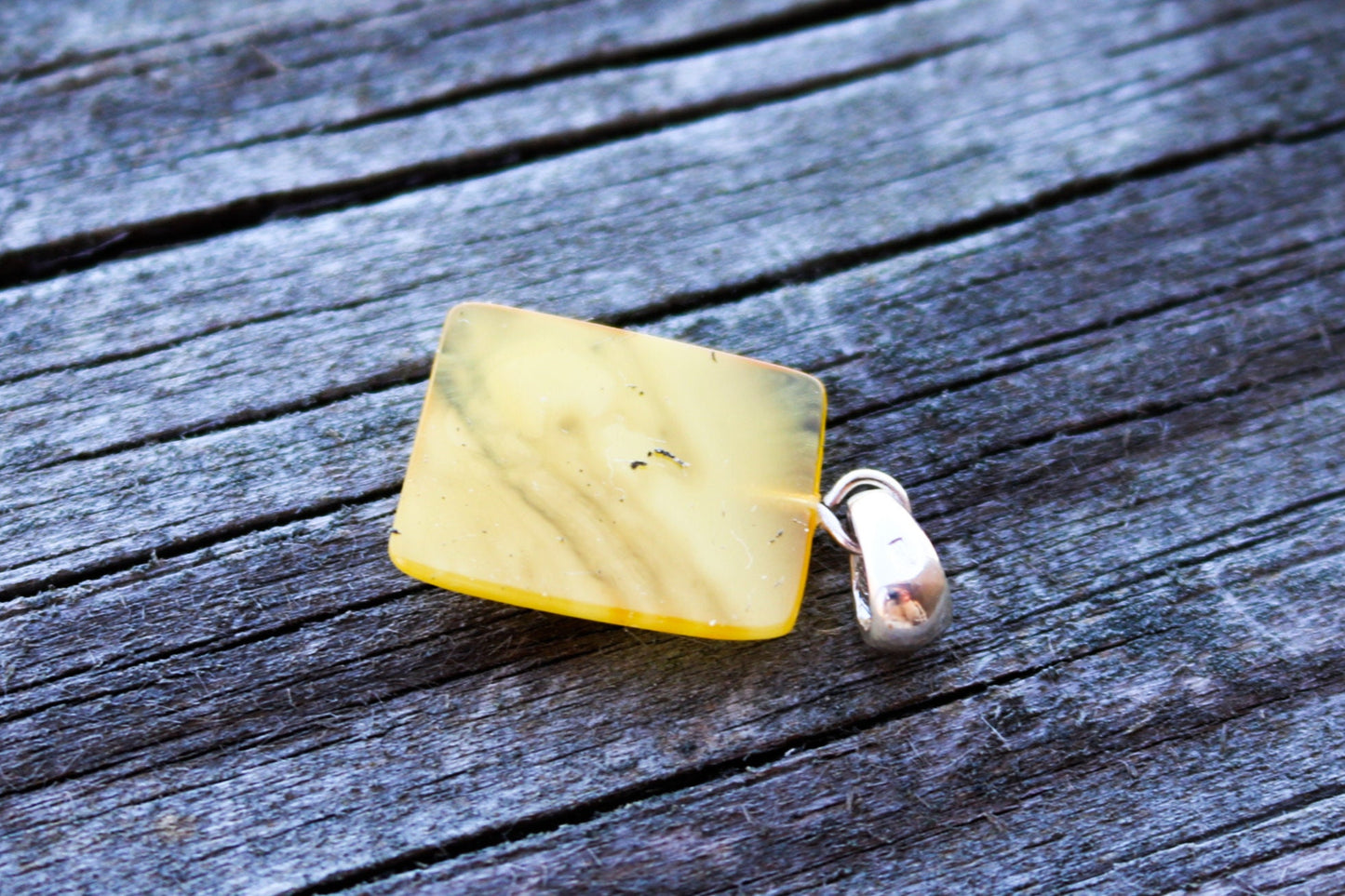 Baltic Amber Pendant Butterscotch Rectangle Natural Untreated Cloudy Jewelry 1″ 1.1 gram 925 Silver