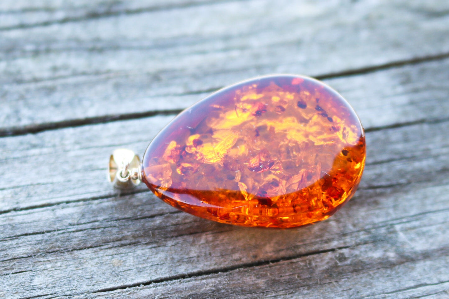 Baltic Amber Pendant Drop Honey Sparkling Natural Large Unisex Jewelry 1.97" 8.7 gram 925 Silver