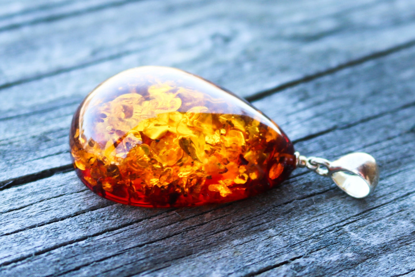 Baltic Amber Pendant Drop Honey Sparkling Natural Large Unisex Jewelry 1.97" 8.7 gram 925 Silver