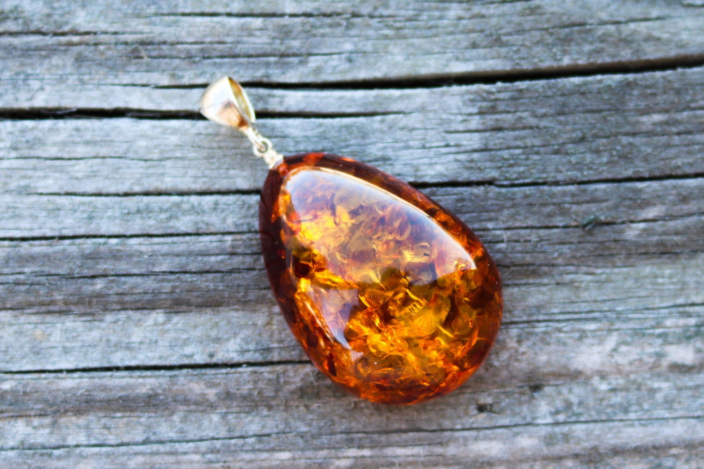 Baltic Amber Pendant Drop Honey Sparkling Natural Large Unisex Jewelry 1.97" 8.7 gram 925 Silver