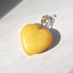 Baltic Amber Heart Pendant Butterscotch Natural Milky Jewelry 1.43" 14k Gold 4 gram