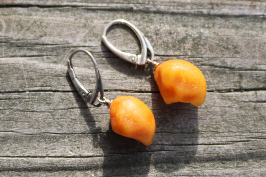 Baltic Amber Earrings Honey Caramel Nuggets Natural Jewelry 1.2" 3.6 gram 925 Silver