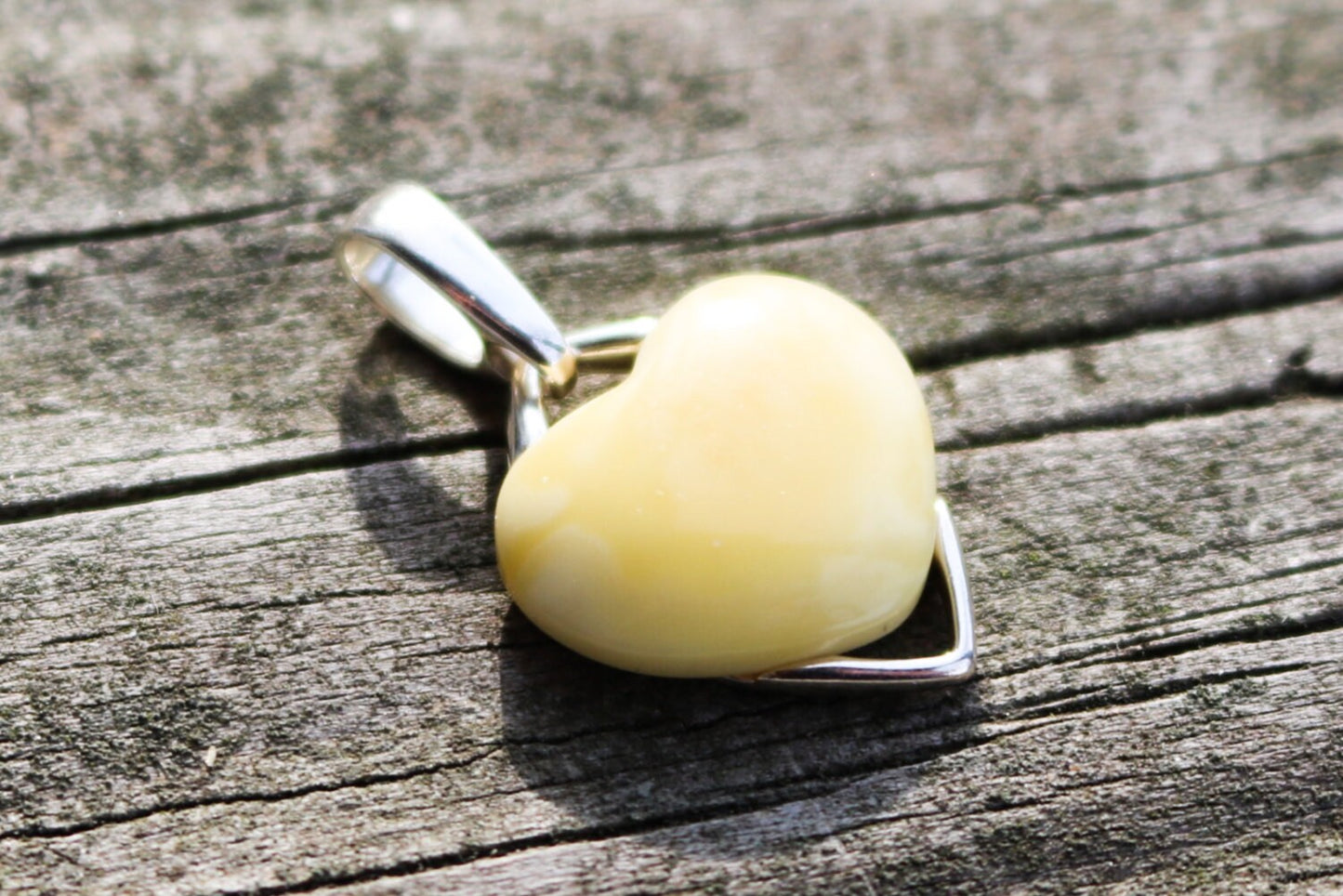 Baltic Amber Butterscotch Heart Pendant Natural Delicate Small 1" 1.6 gram 925 Silver