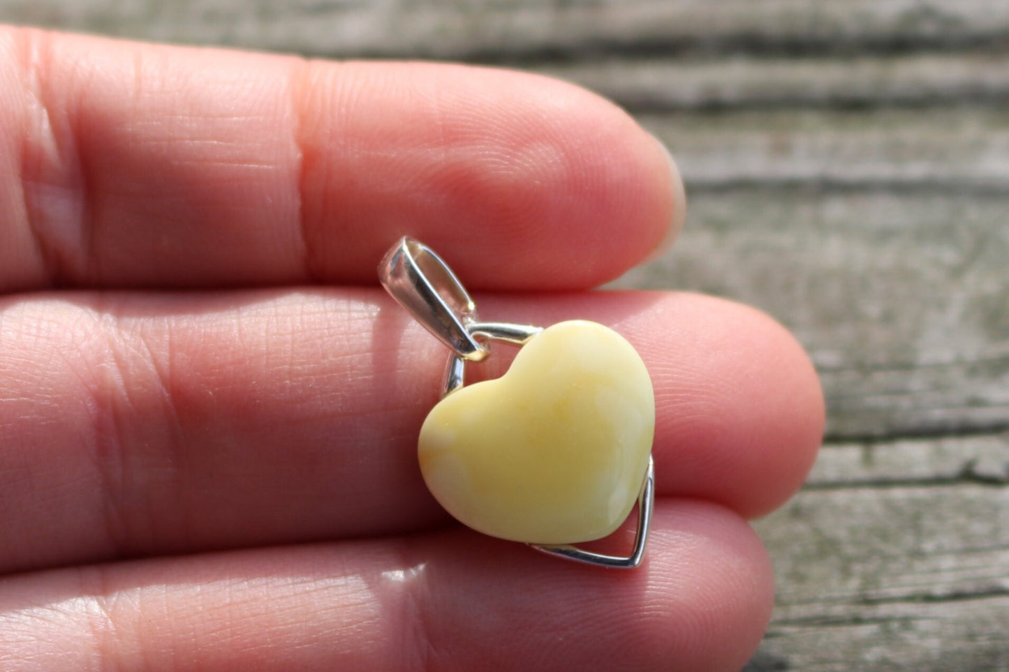 Baltic Amber Butterscotch Heart Pendant Natural Delicate Small 1" 1.6 gram 925 Silver