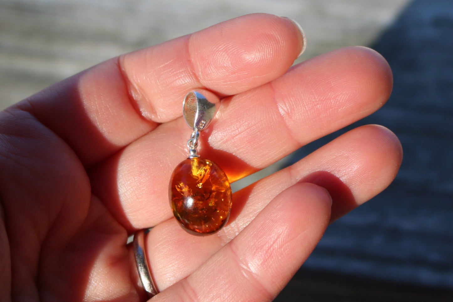 Baltic Amber Pendant Cognac Egg Sparkling Jewelry Unisex Natural 1.26" 3 gram 925 Silver