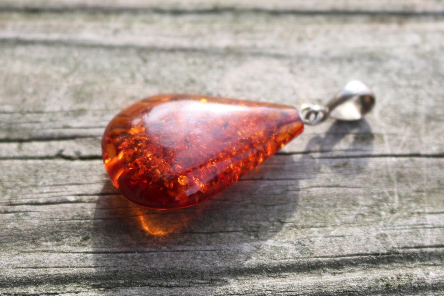 Baltic Amber Pendant Cognac Drop Sparkling Jewelry Unisex 1.95" 4.7 gram 925 Silver