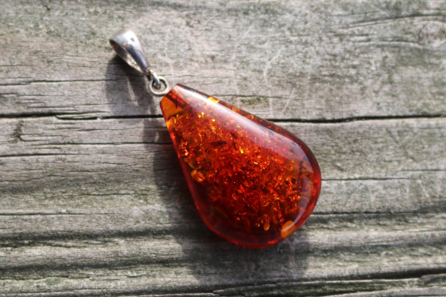 Baltic Amber Pendant Cognac Drop Sparkling Jewelry Unisex 1.95" 4.7 gram 925 Silver