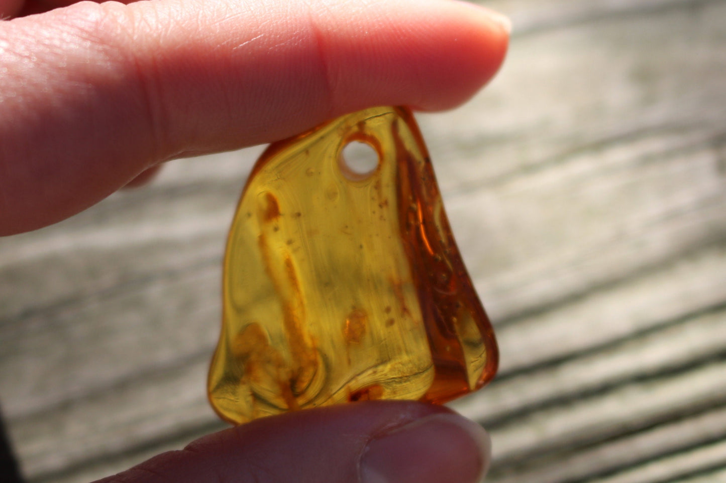 Baltic Amber Pendant Pierced Honey Natural Untreated Unisex 1.35" 5.8 gram 925 Silver