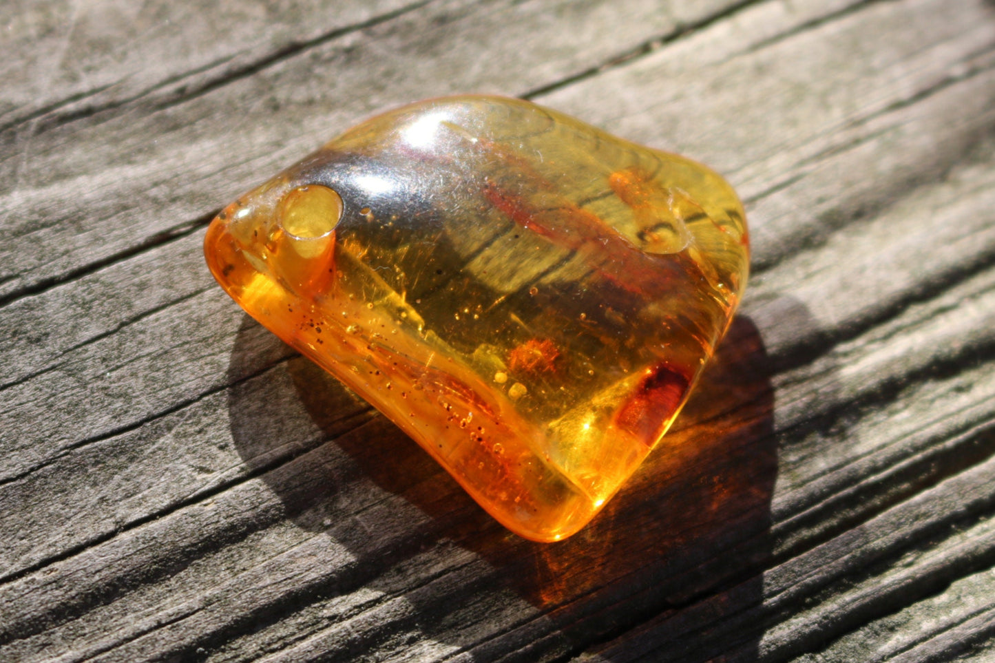 Baltic Amber Pendant Pierced Honey Natural Untreated Unisex 1.35" 5.8 gram 925 Silver