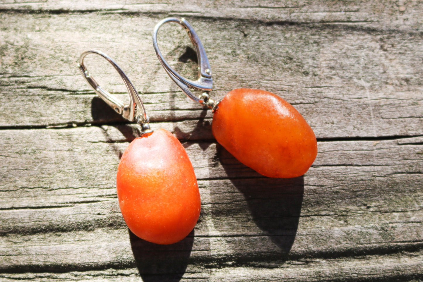 Baltic Amber Earrings Nugget Drop Caramel Natural Untreated Jewelry 1.61" 4.6 gram 925 silver