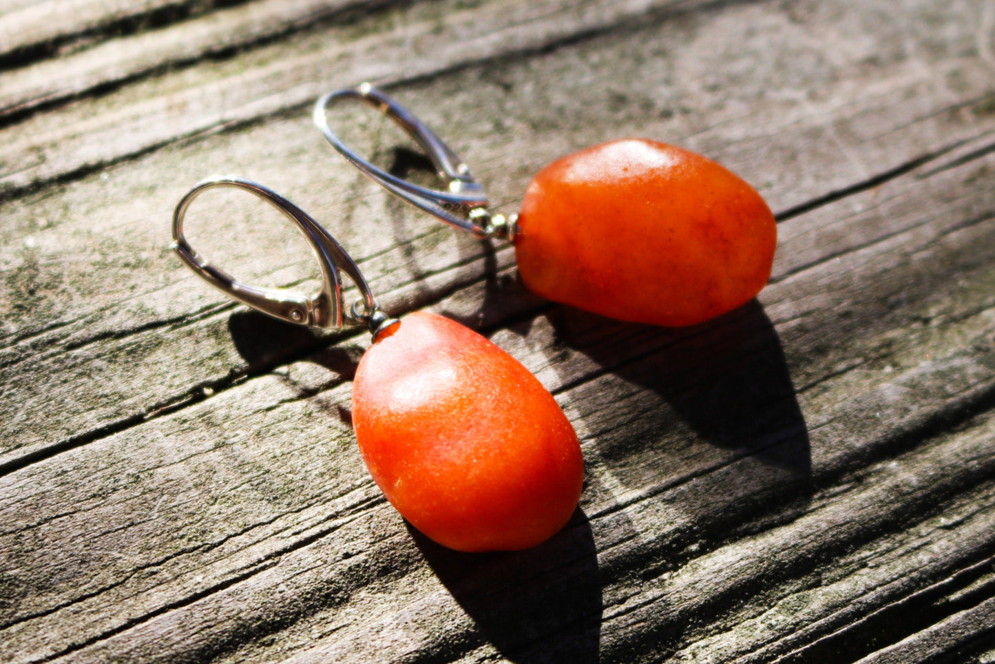 Baltic Amber Earrings Nugget Drop Caramel Natural Untreated Jewelry 1.61" 4.6 gram 925 silver