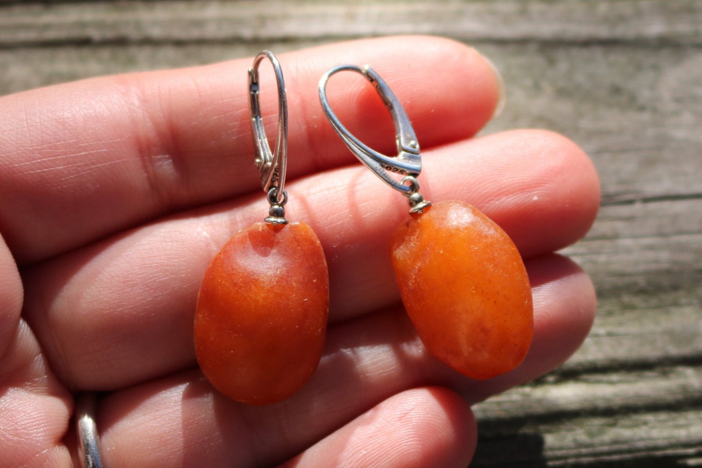 Baltic Amber Earrings Nugget Drop Caramel Natural Untreated Jewelry 1.61" 4.6 gram 925 silver