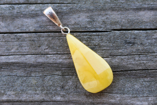 Baltic Amber Pendant Butterscotch Milky Natural Untreated Jewelry Faceted 2" 3.5 gram 925 Silver