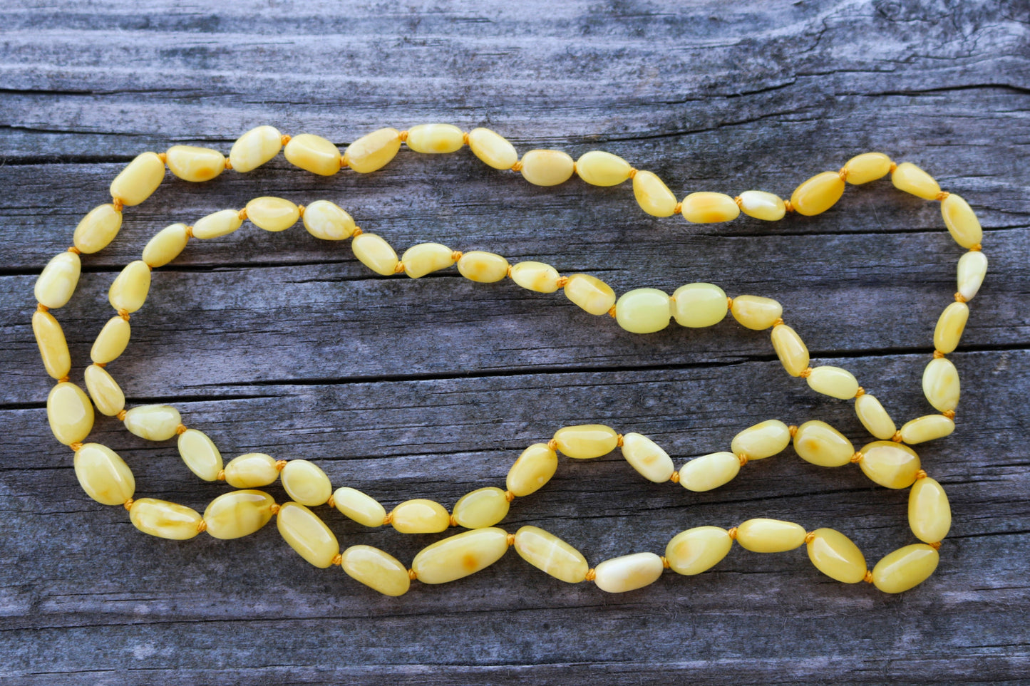 Baltic Amber Necklace Milky Butterscotch Yellow Beaded Natural Untreated 27.7" 11.3 gram