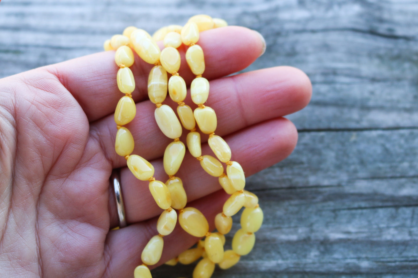 Baltic Amber Necklace Milky Butterscotch Yellow Beaded Natural Untreated 27.7" 11.3 gram