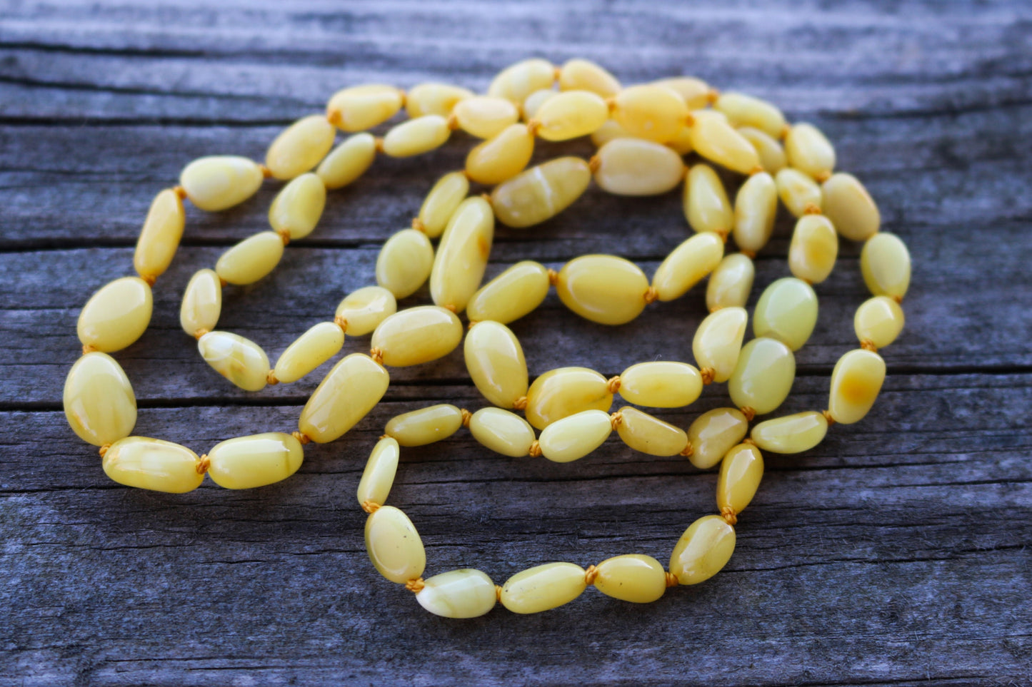 Baltic Amber Necklace Milky Butterscotch Yellow Beaded Natural Untreated 27.7" 11.3 gram