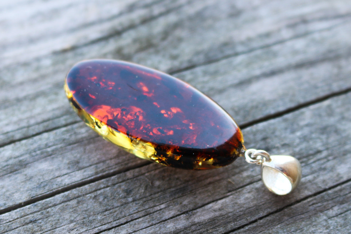 Baltic Amber Pendant Sparkling Green Oval Unisex Jewelry 2.4" 9 gram 925 Silver