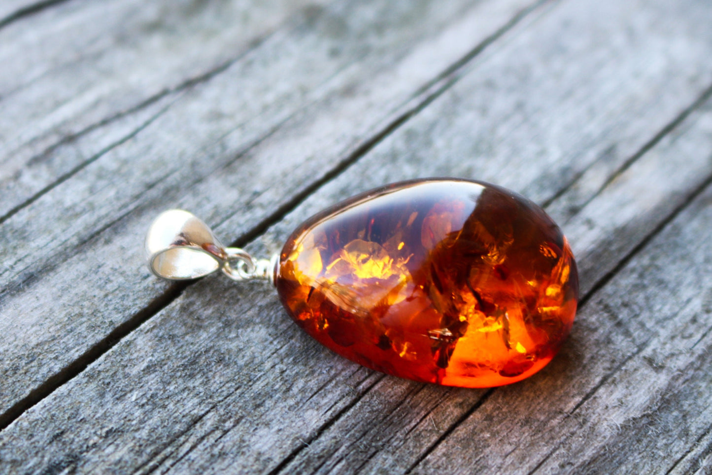 Baltic Amber Pendant Drop Honey Sparkling Natural Jewelry 1.75" 5.9 gram 925 Silver