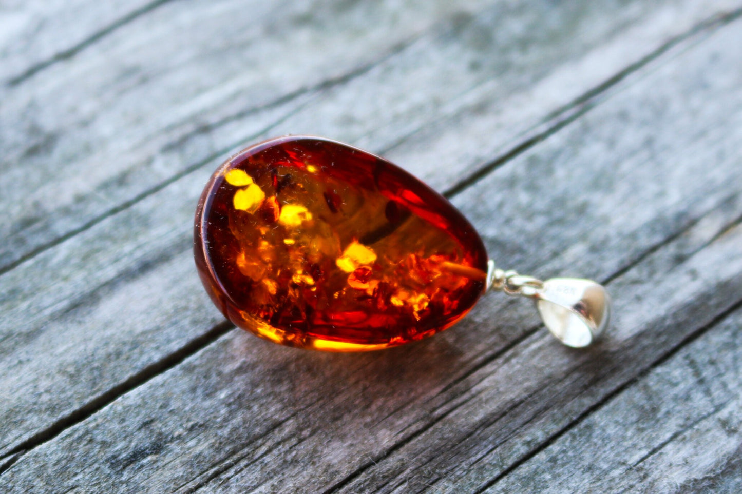 Baltic Amber Pendant Drop Honey Sparkling Natural Jewelry 1.75" 5.9 gram 925 Silver