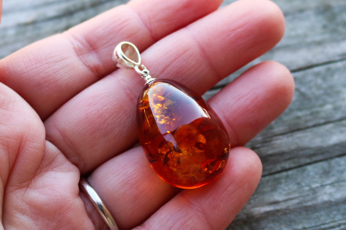 Baltic Amber Pendant Drop Honey Sparkling Natural Jewelry 1.75" 5.9 gram 925 Silver