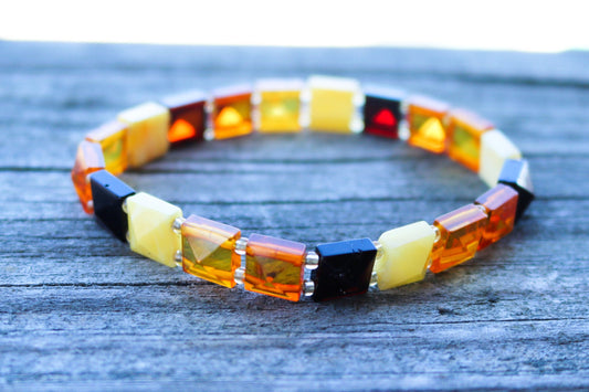 Baltic Amber Bracelet Multicolor Faceted "Diamond Cut" Natural Jewelry 7.5"