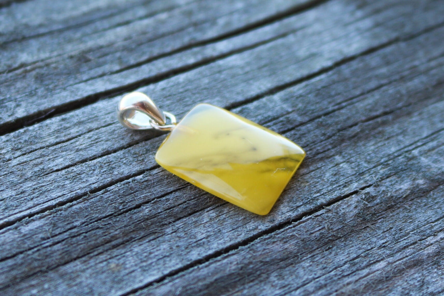 Baltic Amber Pendant Butterscotch Rectangle Natural Untreated Cloudy Jewelry 1″ 1.1 gram 925 Silver