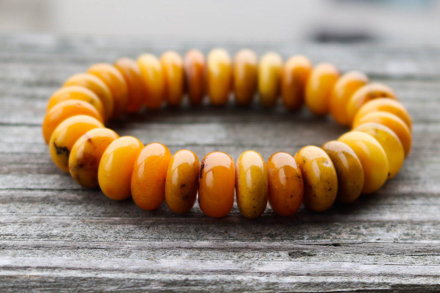 Baltic Amber Bracelet Antique Butterscotch Rondelle Beads Natural Untreated Unisex Jewelry Yolk 8.5" 30 gram