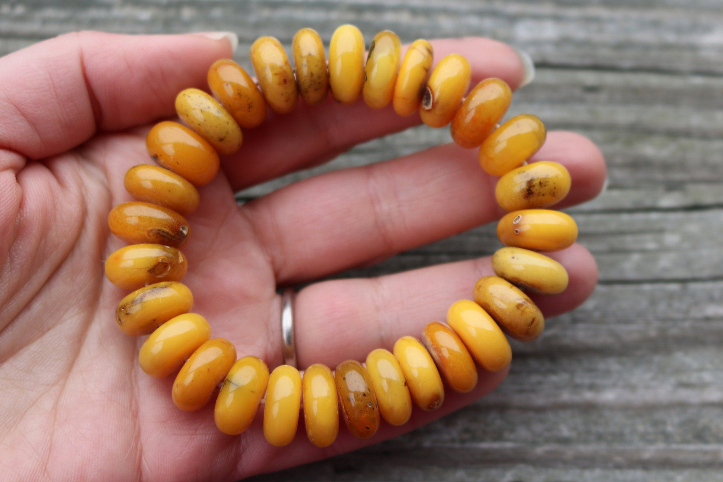 Baltic Amber Bracelet Antique Butterscotch Rondelle Beads Natural Untreated Unisex Jewelry Yolk 8.5" 30 gram