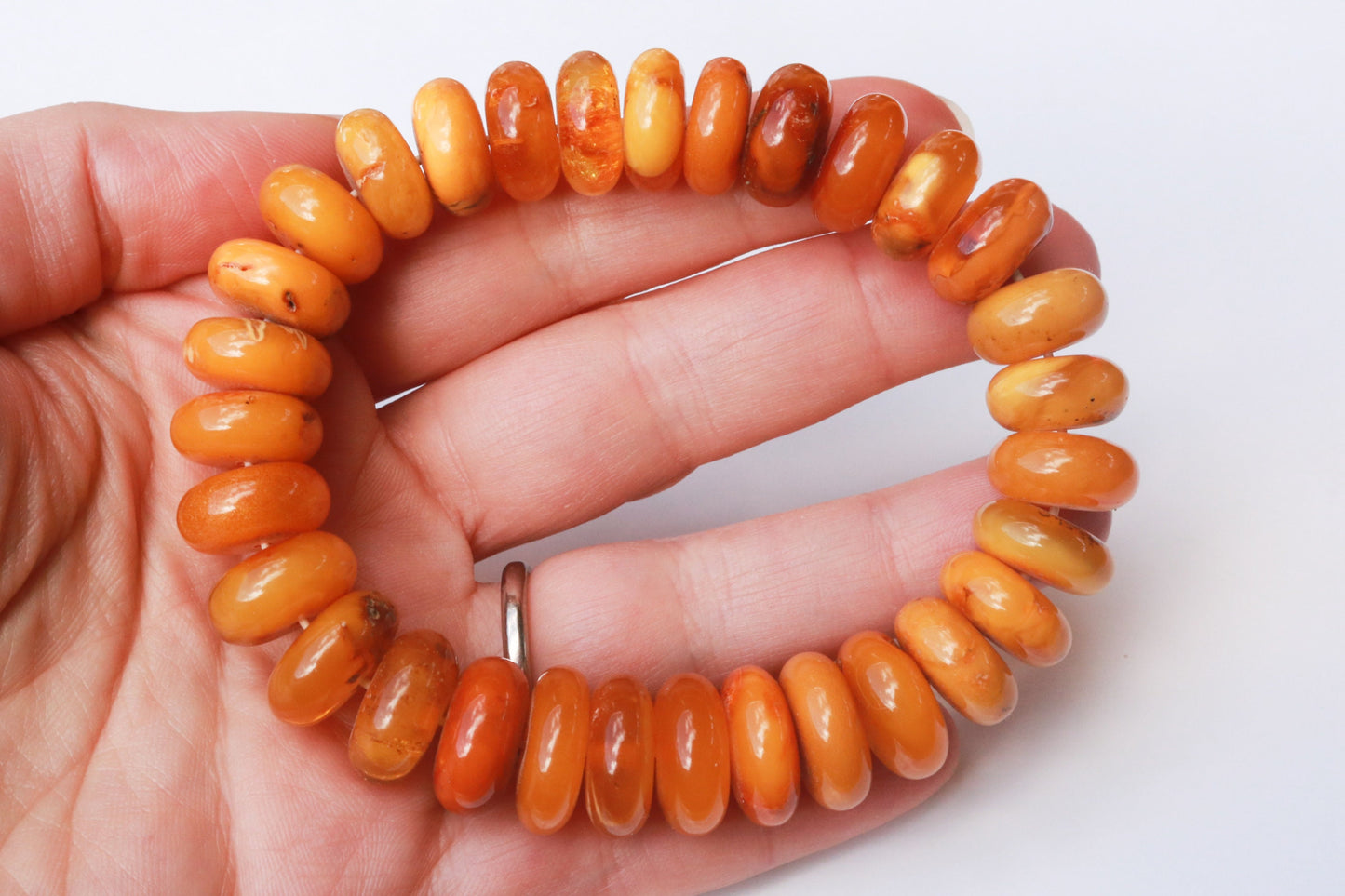 Baltic Amber Bracelet Antique Butterscotch Rondelle Beads Natural Untreated Unisex Jewelry Yolk 8.5" 28.5 gram