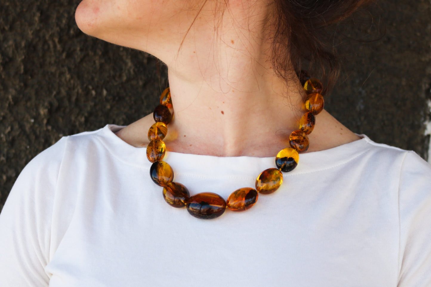 Baltic Amber Necklace with Inclusions Olive Beads Natural Raw Untreated Yellow Jewelry 20″ 65 gram