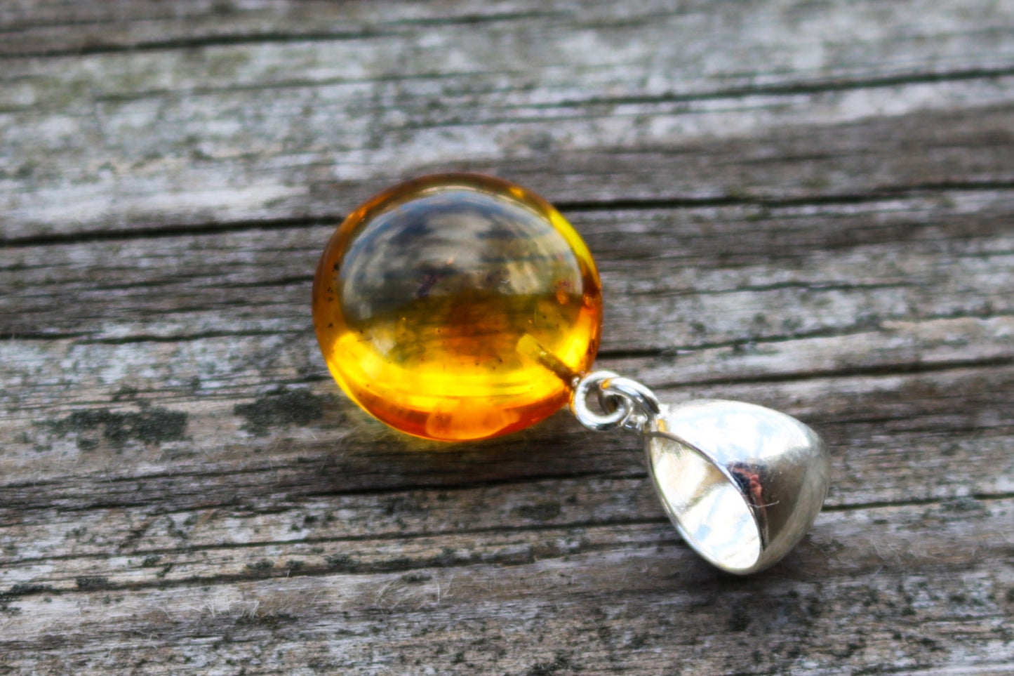 Baltic Amber Pendant Fossil Insect Natural Untreated Honey Inclusions Round 1.26" 2.8 gram 925 Silver