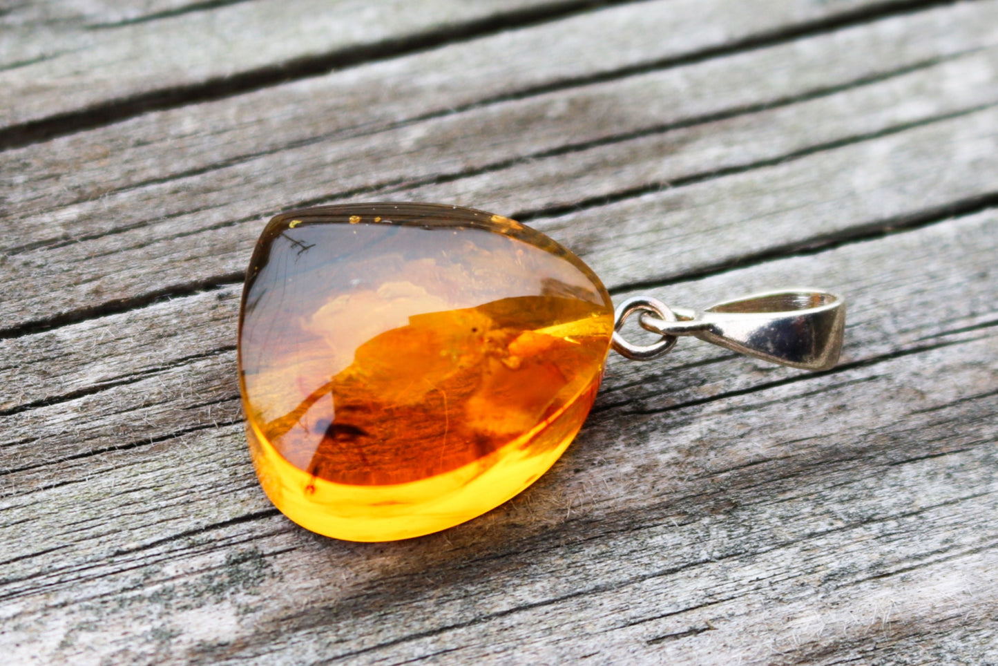 Baltic Amber Pendant Fossil Insect Natural Honey Unisex Jewelry 1.54" 4.6 gram 925 silver