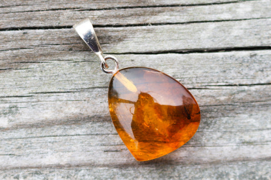 Baltic Amber Pendant Fossil Insect Natural Honey Unisex Jewelry 1.54" 4.6 gram 925 silver