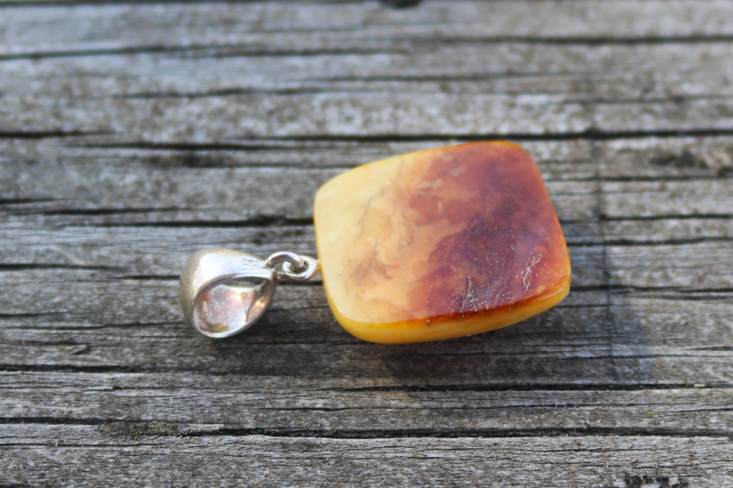 Baltic Amber Butterscotch Pendant Cushion Natural Untreated Unisex Jewelry 1.6" 5.3 gram 925 Silver