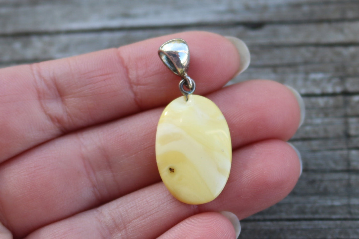 Baltic Amber Pendant Milky Butterscotch Natural Untreated Oval Jewelry 1.41″ 1.9 gram 925 Silver