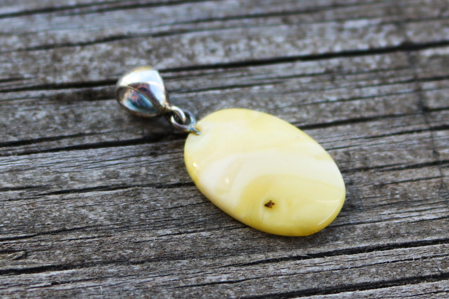 Baltic Amber Pendant Milky Butterscotch Natural Untreated Oval Jewelry 1.41″ 1.9 gram 925 Silver