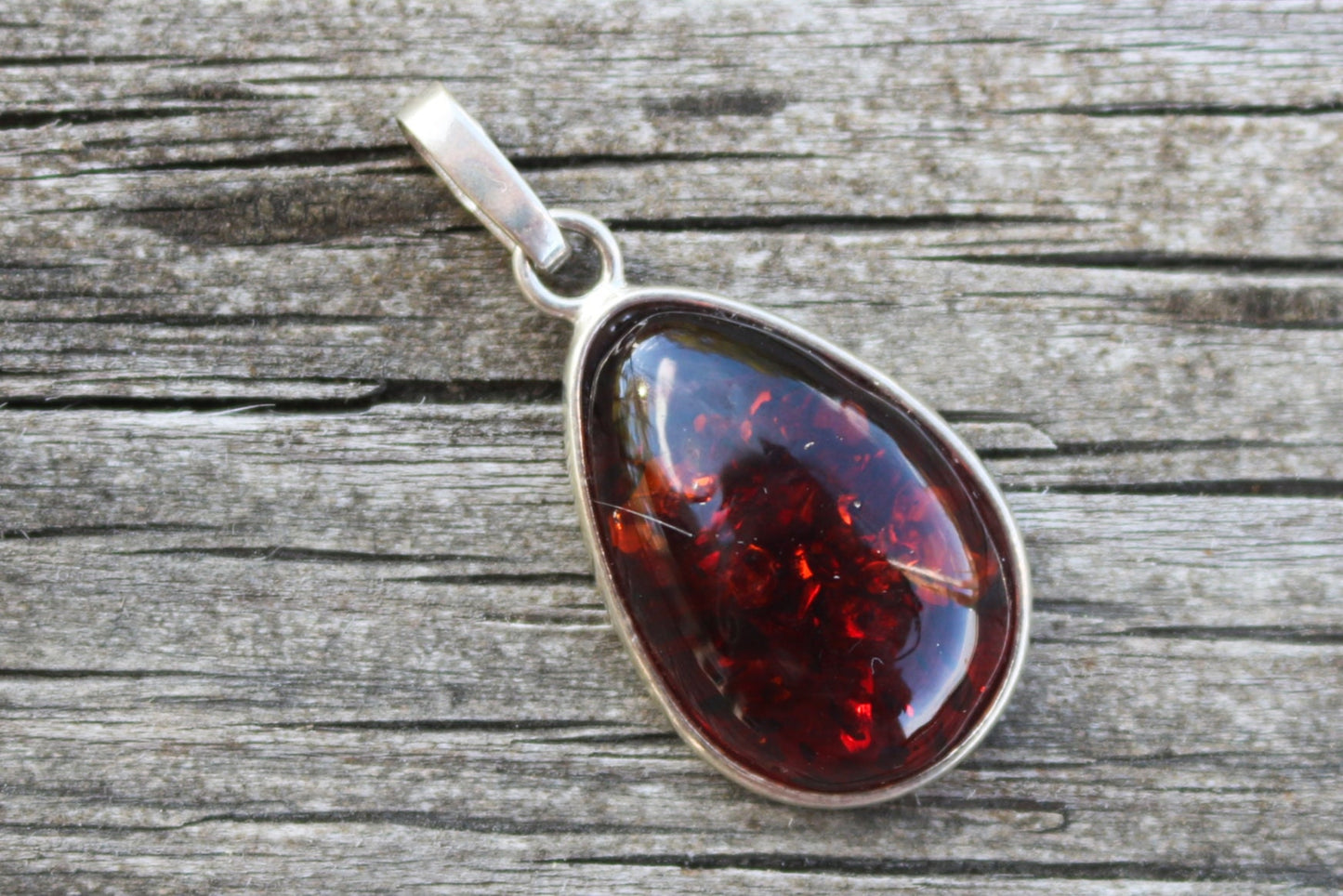 Baltic Amber Cherry Drop Pendant Natural Sparkling 1.6" 3.4 gram 925 Silver